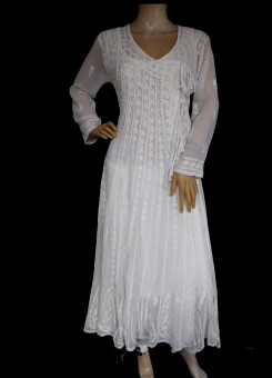 ISHIEQA's White Georgette Angrakha Style Anarkali Kurti  - MV0901D
