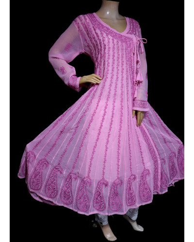 ISHIEQA's Pink Georgette Angrakha Style Anarkali Kurti  - MV0901D