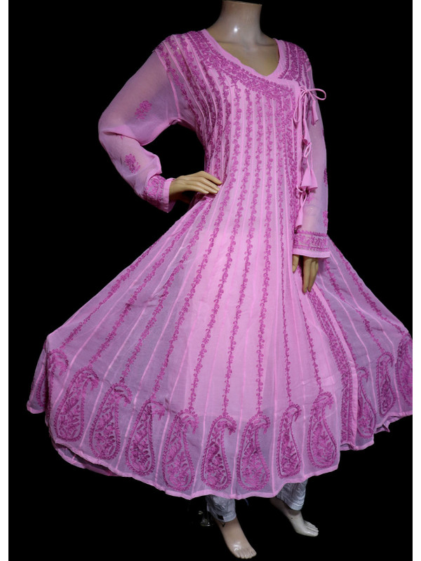 ISHIEQA's Pink Georgette Angrakha Style Anarkali Kurti  - MV0901D