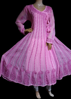 ISHIEQA's Pink Georgette Angrakha Style Anarkali Kurti  - MV0901D