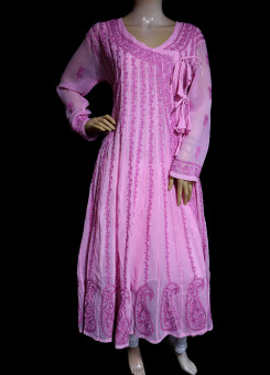 ISHIEQA's Pink Georgette Angrakha Style Anarkali Kurti  - MV0901D