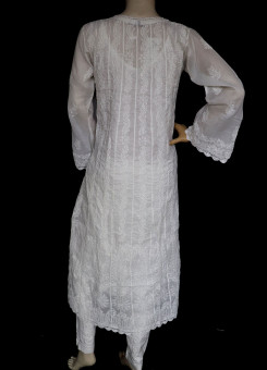 ISHIEQA's White Chikankari Cotton Anarkali Kurti - MV1303D