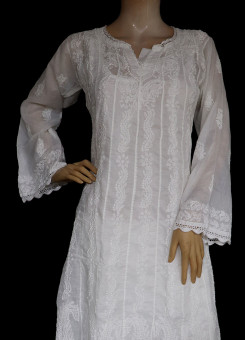 ISHIEQA's White Chikankari Cotton Anarkali Kurti - MV1303D