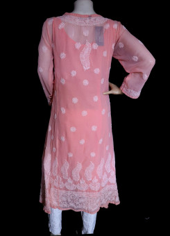 ISHIEQA's Peach Georgette Angarakha Chikankari Kurti  - MV1502D