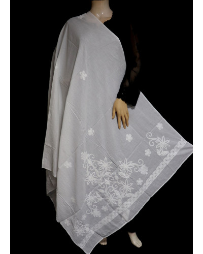 ISHIEQA's White Cotton Chikankari Dupatta - SC0117D