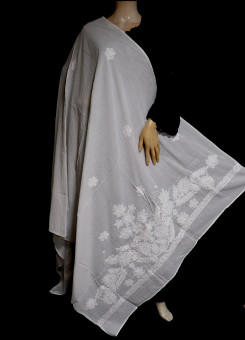 ISHIEQA's White Cotton Chikankari Dupatta - SC0117D