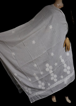 ISHIEQA's White Cotton Chikankari Dupatta - SC0117D