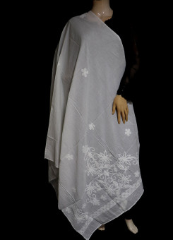 ISHIEQA's White Cotton Chikankari Dupatta - SC0117D