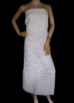 ISHIEQA's White-A Chikankari-Pearl Cotton Kurti Fabric - RC0302D