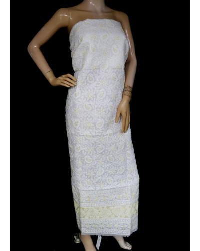 ISHIEQA's White-YA Chikankari-Pearl Cotton Kurti Fabric - RC0302D
