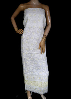 ISHIEQA's White-YA Chikankari-Pearl Cotton Kurti Fabric - RC0302D