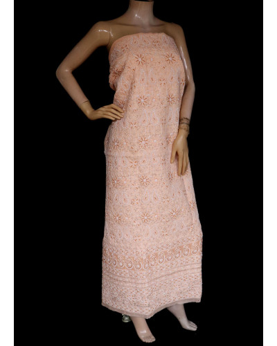 ISHIEQA's Light Orange Chikankari-Pearl Cotton Kurti Fabric - RC0302D