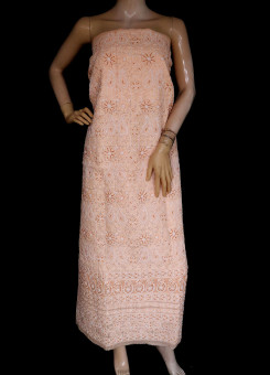 ISHIEQA's Light Orange Chikankari-Pearl Cotton Kurti Fabric - RC0302D