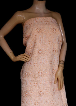 ISHIEQA's Light Orange Chikankari-Pearl Cotton Kurti Fabric - RC0302D