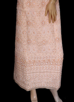 ISHIEQA's Light Orange Chikankari-Pearl Cotton Kurti Fabric - RC0302D