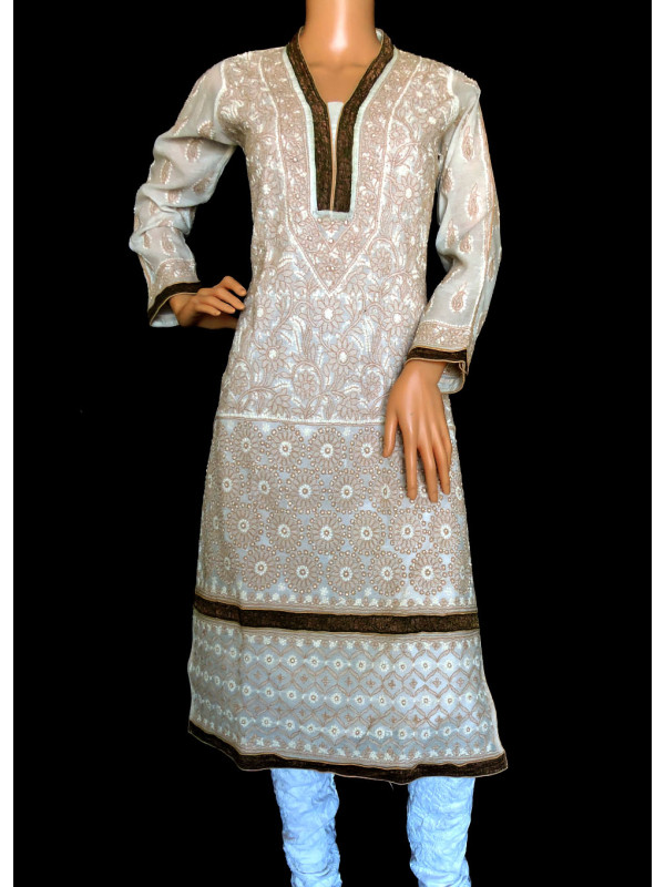 ISHIEQA's Designer Off White Chikankari Cotton Kurti(S) - MC0101B