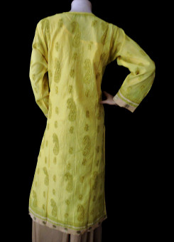 ISHIEQA's Designer Yellow-A Chikankari Chanderi Kurti (XL)  - MC0101B
