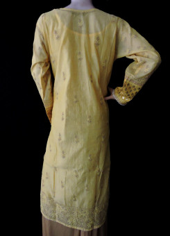 ISHIEQA's Designer Yellow Chikankari Chanderi Kurti (L)  - MC0101B