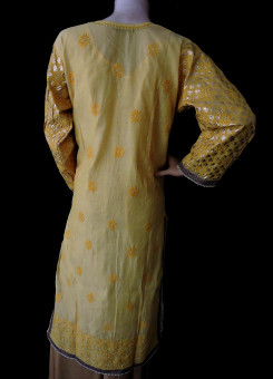 ISHIEQA's Designer Yellow-B Chikankari Chanderi Kurti (M)  - MC0101B