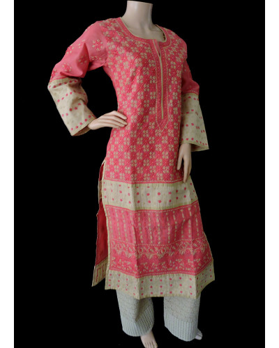 ISHIEQA's Designer Coral Chikankari Chanderi Kurti (M)  - MC0101B