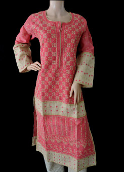 ISHIEQA's Designer Coral Chikankari Chanderi Kurti (M)  - MC0101B