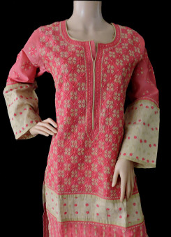 ISHIEQA's Designer Coral Chikankari Chanderi Kurti (M)  - MC0101B