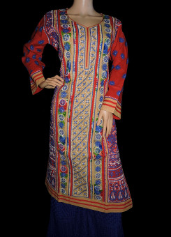 ISHIEQA's Designer Red Chikankari Kurti (L)  - MC0101B