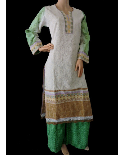 ISHIEQA's Designer Off White Chikankari Cotton Kurti (M)  - MC0101B