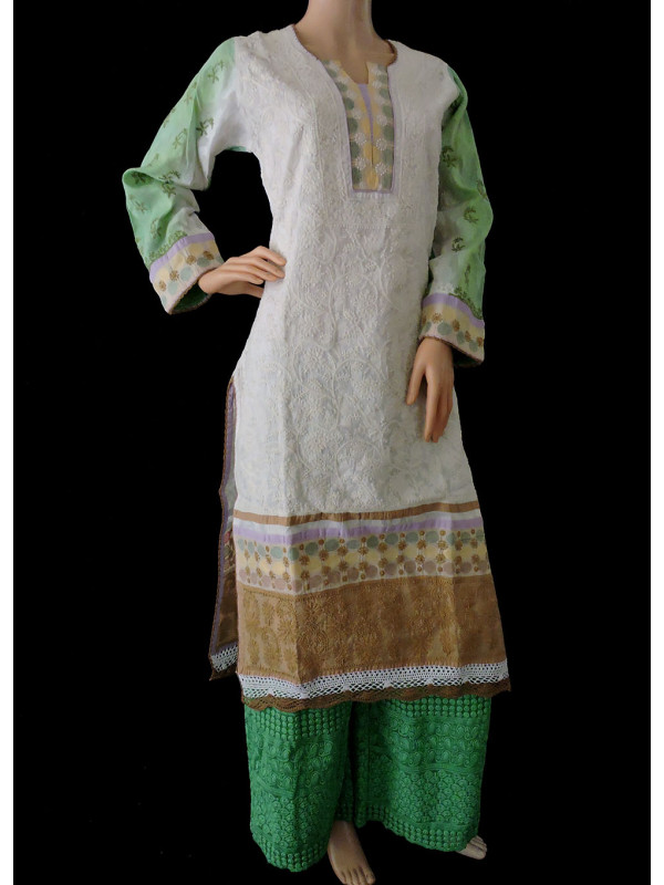 ISHIEQA's Designer Off White Chikankari Cotton Kurti (M)  - MC0101B