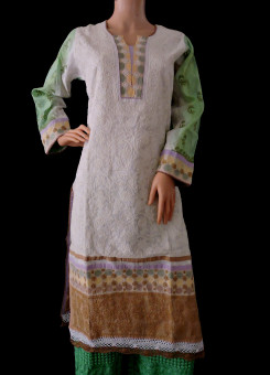 ISHIEQA's Designer Off White Chikankari Cotton Kurti (M)  - MC0101B