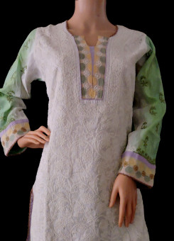 ISHIEQA's Designer Off White Chikankari Cotton Kurti (M)  - MC0101B