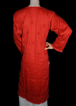 ISHIEQA's Designer Red Chikankari Cotton Kurti (L)  - MC0101B