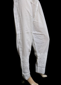 ISHIEQA's White-Silver Chikankari Cotton Pant - KL0728D