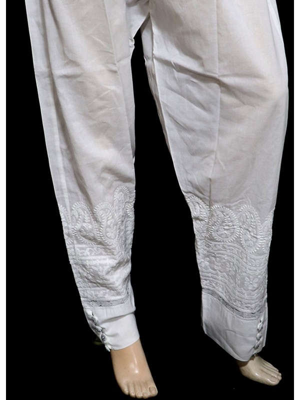 ISHIEQA's White-Silver Chikankari Cotton Pant - KL0728D