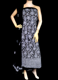 ISHIEQA's Black-A Georgette Chikankari Dress Material-KL0201D
