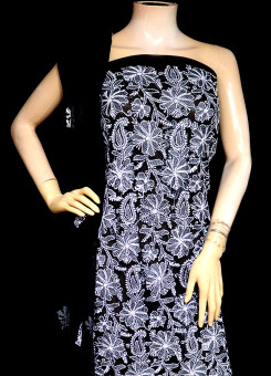 ISHIEQA's Black-A Georgette Chikankari Dress Material-KL0201D