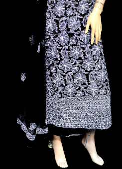 ISHIEQA's Black-A Georgette Chikankari Dress Material-KL0201D