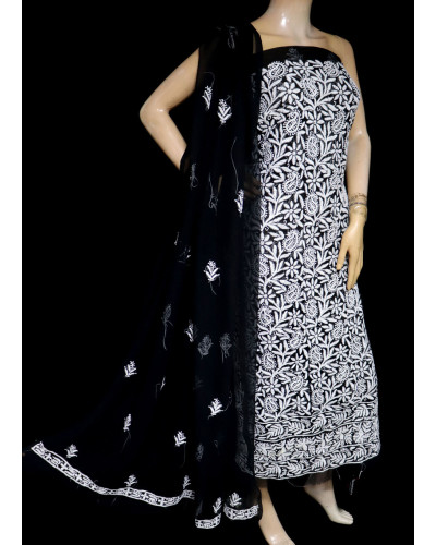 ISHIEQA's Black-B Georgette Chikankari Dress Material-KL0201D