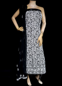 ISHIEQA's Black-B Georgette Chikankari Dress Material-KL0201D