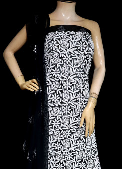 ISHIEQA's Black-B Georgette Chikankari Dress Material-KL0201D