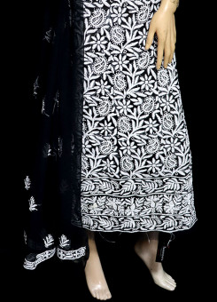 ISHIEQA's Black-B Georgette Chikankari Dress Material-KL0201D