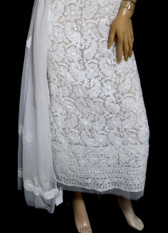 ISHIEQA's White-B Georgette Chikankari Dress Material-KL0201D