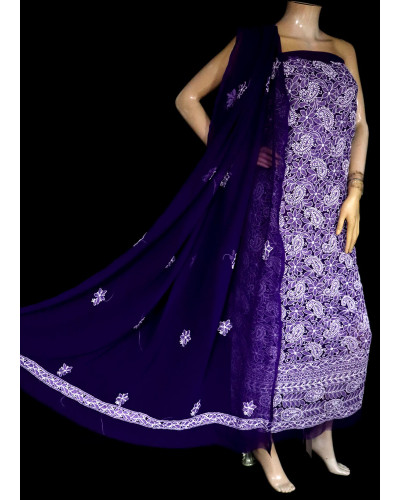 ISHIEQA's Purple-A Georgette Chikankari Dress Material-KL0201D