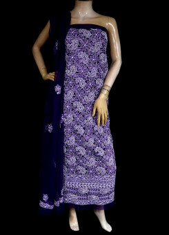 ISHIEQA's Purple-A Georgette Chikankari Dress Material-KL0201D