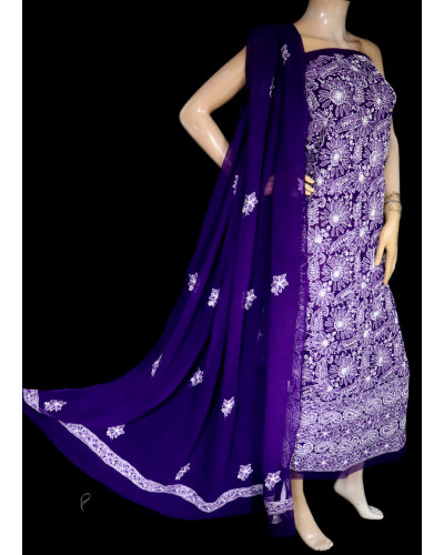 ISHIEQA's Purple-B Georgette Chikankari Dress Material-KL0201D