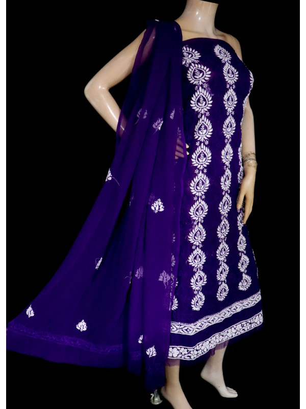 ISHIEQA's Purple-A Georgette Chikankari Dress Material-KL0204D