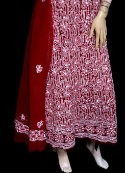 ISHIEQA's Red Georgette Chikankari Dress Material-KL0204D