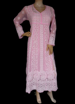 ISHIEQA's Pink Georgette Chikankari Anarkali Kurti- KL0616D