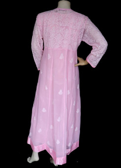 ISHIEQA's Pink Georgette Chikankari A-Line Kurti- KL0520D