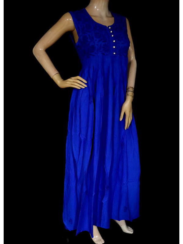 ISHIEQA's Ink Blue Rayon Chikankari A-Line Kurti- KL0730D